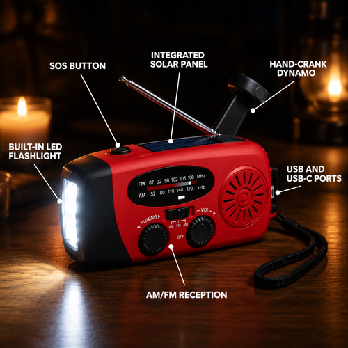 Tarnwild Cairn™ – Solar Hand-Crank Radio